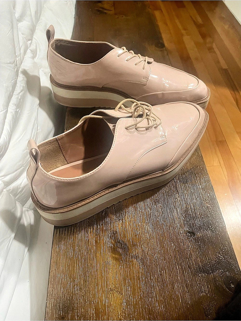 Zara Patent Platform Lace-Up Shoes in Nude